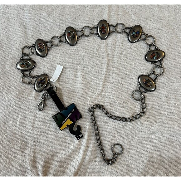 No Boundaries Women's Metal Chain Belt - Resin Rocks -  Stone Design -  Size M/L - Picture 9 of 11